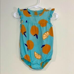 CARTERS Infant Girls 9mo Onesie Romper Citrus Oranges Fruit Ruffles Keyhole Back